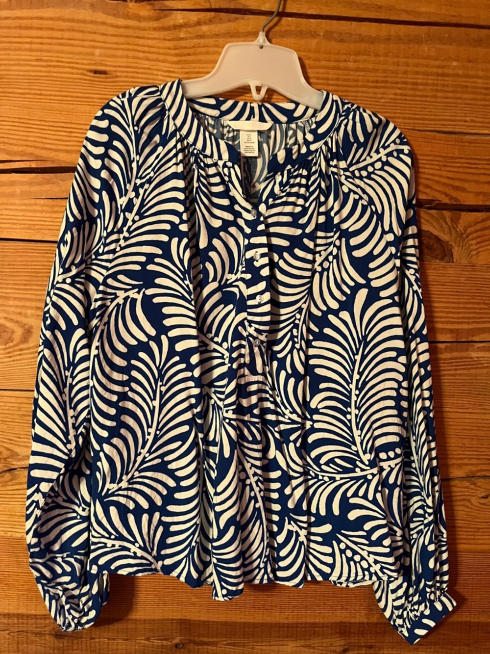 H&M Navy and White Printed Long-Sleeve Blouse Cruise Wear